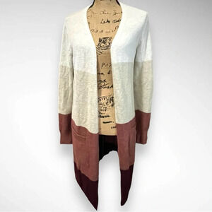 MAURICES Women's Oversized Colorblock Long‎ Open Front Cardigan XS | EUC